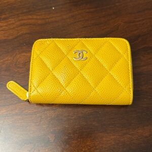 Chanel Yellow Caviar card case cardholder